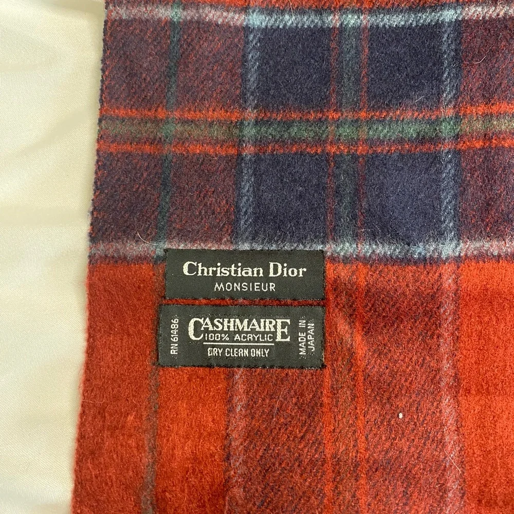 CHRISTIAN DIOR Christmas Red and Blue Cashmere Plaid Scarf